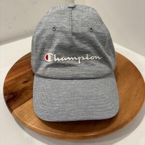 Champion Baseball Hat Men Gray Heathered Jersey Adjustable Strapback Logo